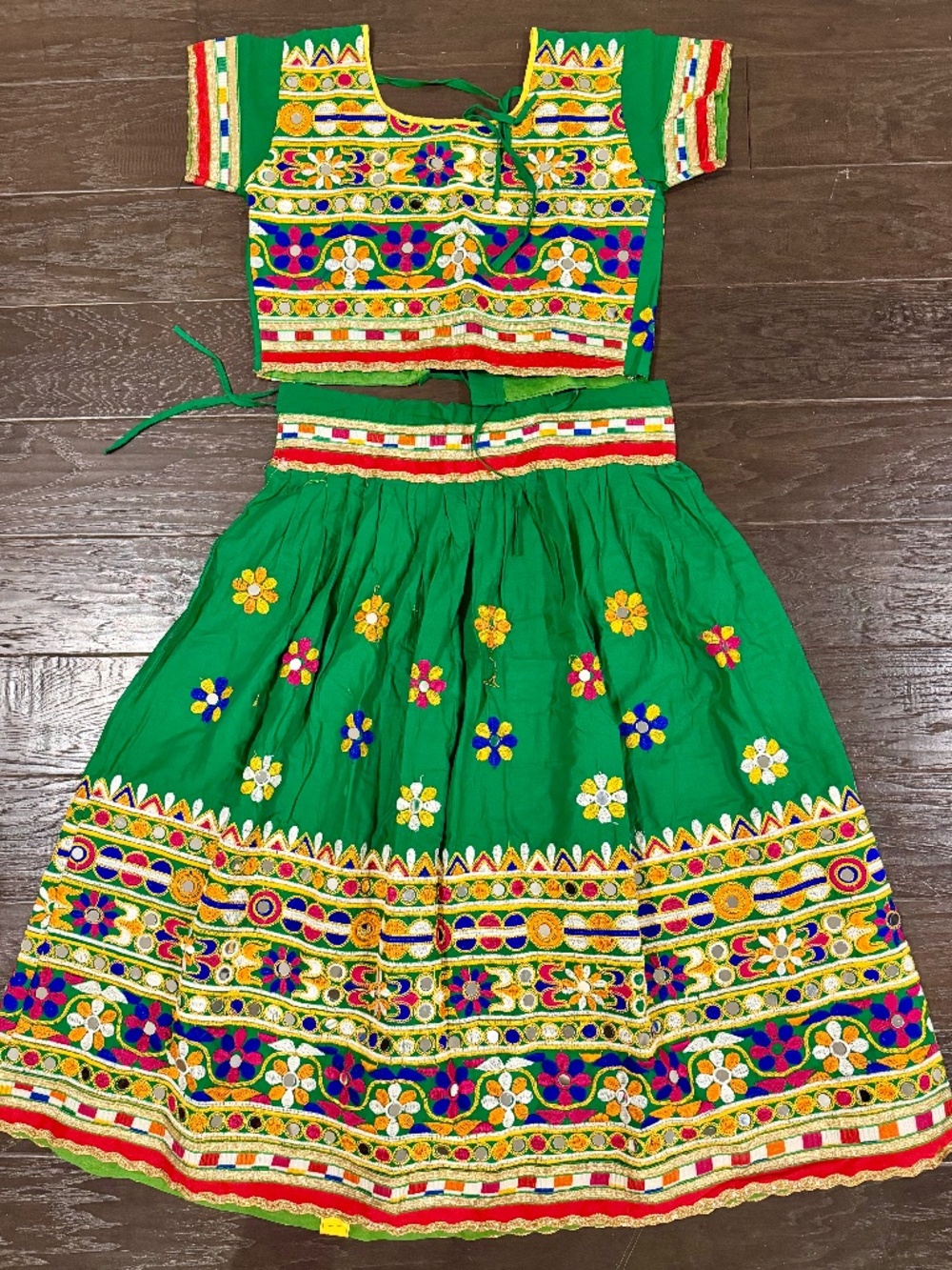 Girls Lehenga Set Boho Indian Heavily Embroidered Skirt & Blouse For 10-13 Years